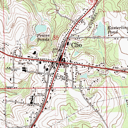 Topographic Map of Clio Post Office, AL