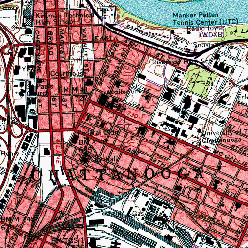 Topographic Map of Battery Erwin (historical), TN