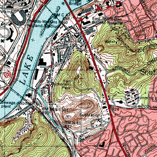 Topographic Map of Fort Dickerson (historical), TN