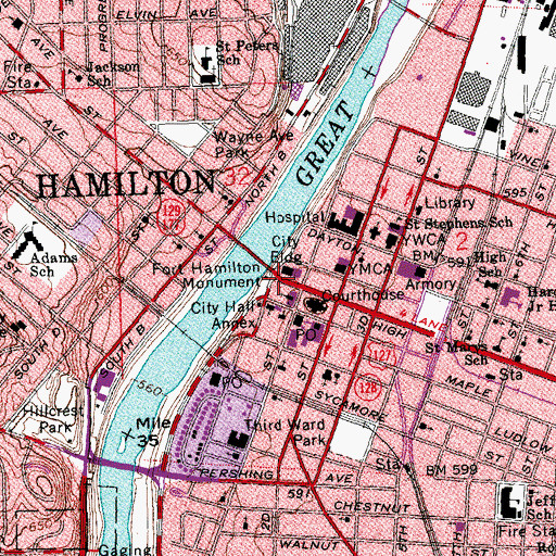 Topographic Map of Fort Hamilton (historical), OH