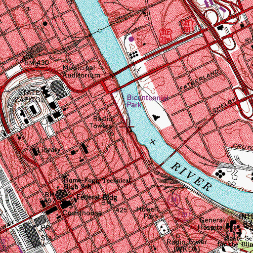Topographic Map of Fort Nashborough (historical), TN