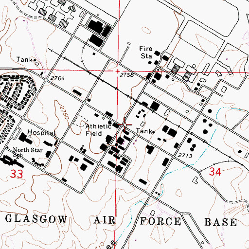 Topographic Map of Glasgow Air Force Base (historical), MT