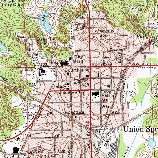 Topographic Map of Union Springs Post Office, AL