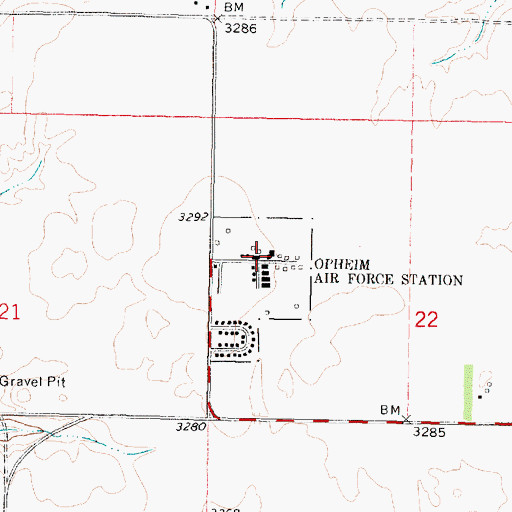 Topographic Map of Opheim Air Force Station (historical), MT