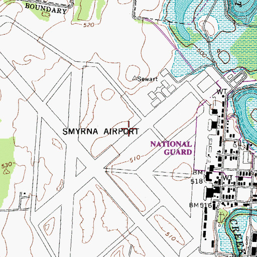 Topographic Map of Sewart Air Force Base (historical), TN