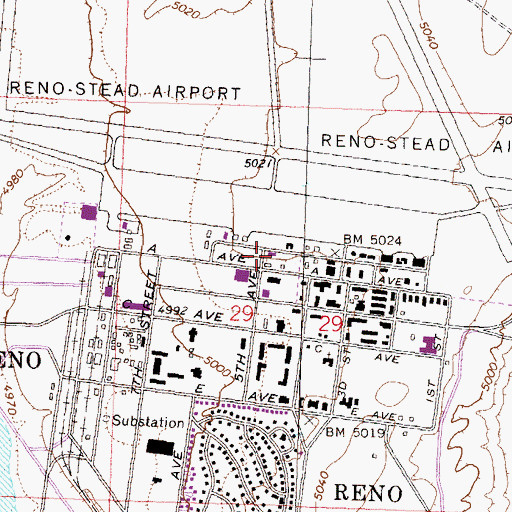 Topographic Map of Stead Air Force Base (historical), NV