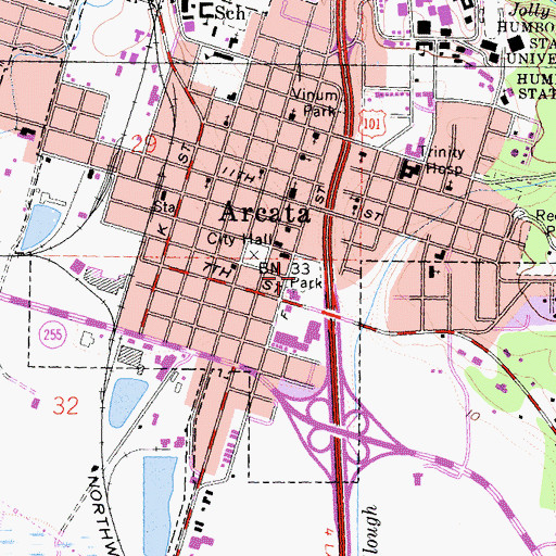Topographic Map of Arcata Ball Park, CA