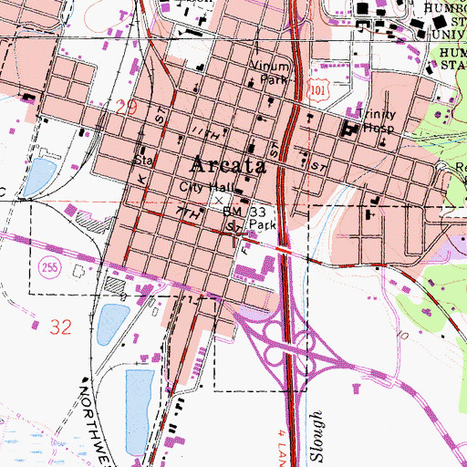 Topographic Map of Arcata City Hall, CA