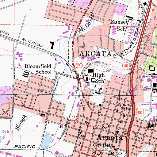 Topographic Map of Arcata High School, CA
