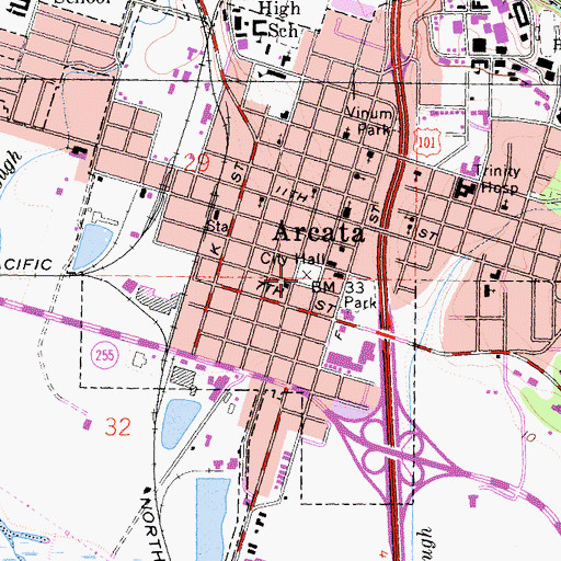 Topographic Map of Arcata Plaza, CA
