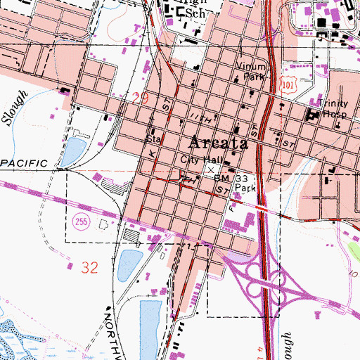 Topographic Map of Arcata Post Office, CA