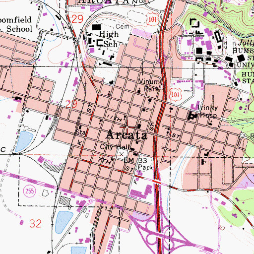 Topographic Map of Arcata Presbyterian Church, CA