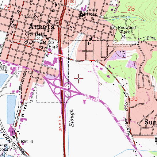 Topographic Map of Arcata Sports Complex, CA