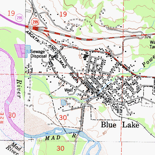 Topographic Map of Blue Lake Branch Humboldt County Library, CA