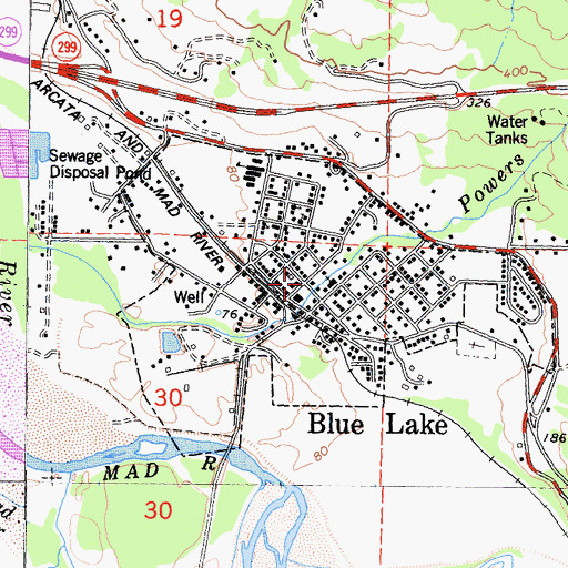 Topographic Map of Blue Lake Post Office, CA