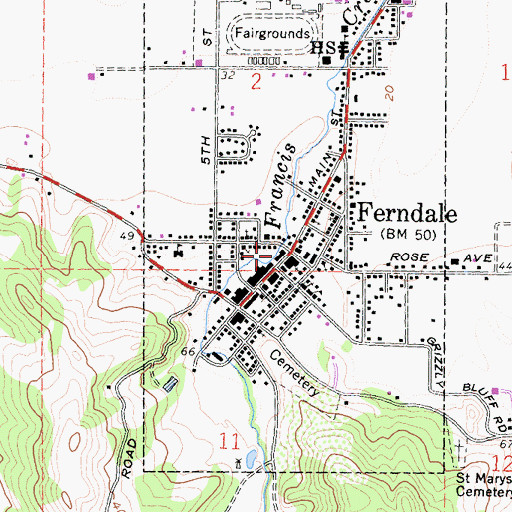 Topographic Map of Ferndale Post Office, CA