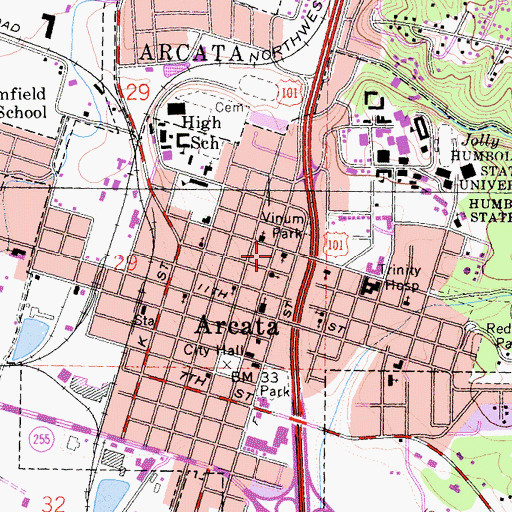 Topographic Map of First Church of Christ Scientist, CA
