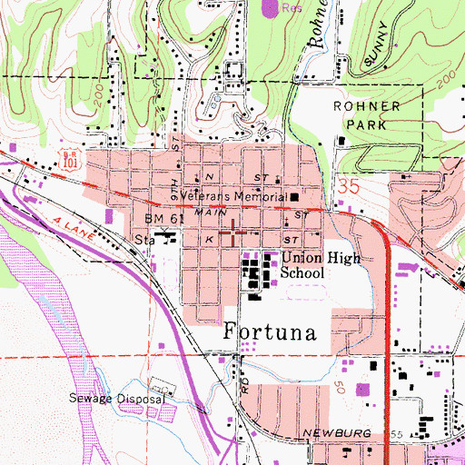 Topographic Map of Fortuna Missionary Baptist Church, CA