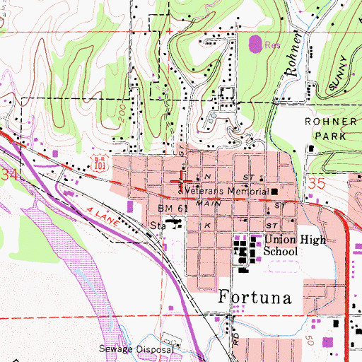 Topographic Map of Fortuna United Methodist Church, CA