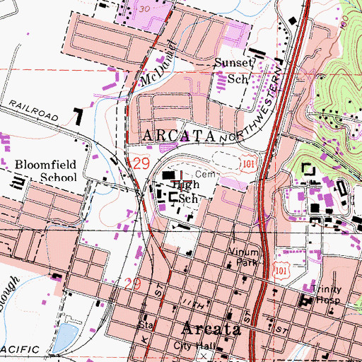 Topographic Map of Greenwood Cemetery, CA