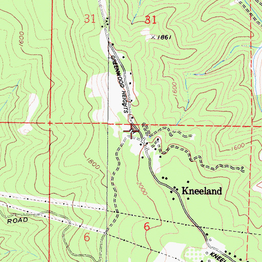 Topographic Map of Kneeland Prairie School (historical), CA