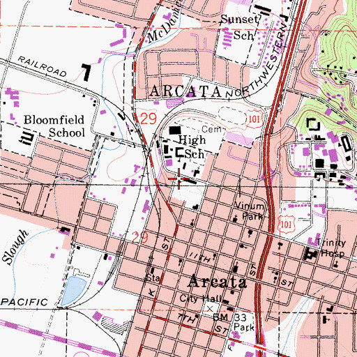 Topographic Map of Lutheran Church of Arcata, CA