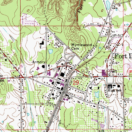Topographic Map of Fort Deposit Post Office, AL