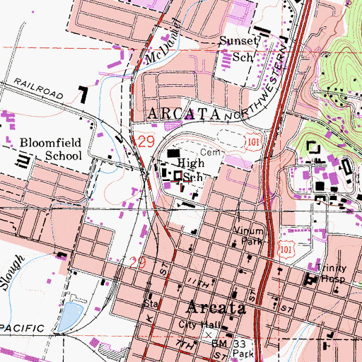 Topographic Map of Saint Marys Cemetery, CA