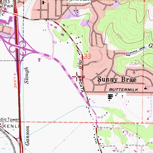 Topographic Map of Sunny Brae Baptist Church, CA