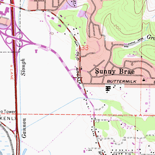 Topographic Map of Sunny Brae Shopping Center, CA