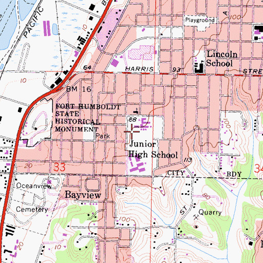 Topographic Map of Alice Birney Elementary School, CA