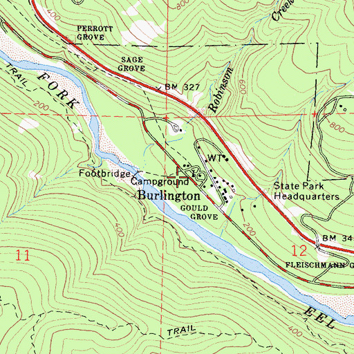 Topographic Map of Burlington Campground, CA