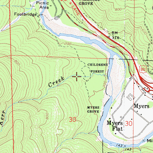 Topographic Map of Childrens Forest Trail, CA