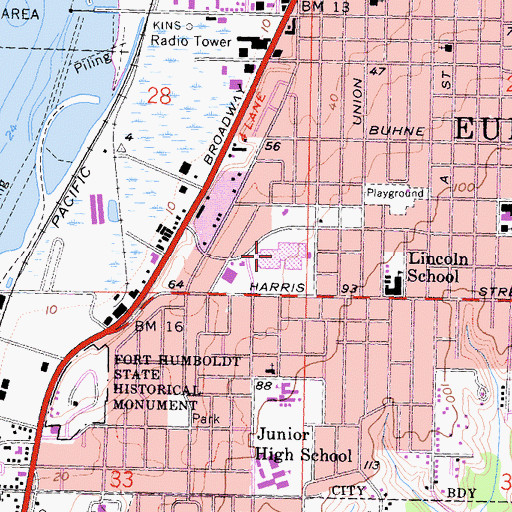 Topographic Map of Eureka Mall Shopping Center, CA
