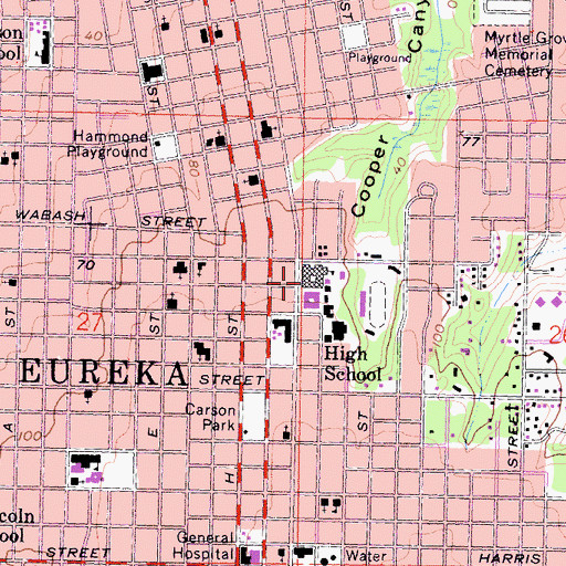 Topographic Map of Eureka Senior High School, CA