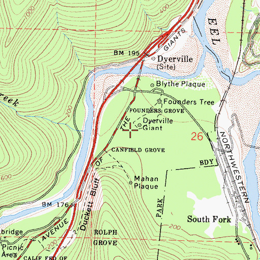 Topographic Map of Founders Grove Nature Trail, CA