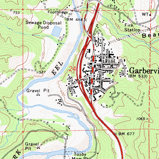 Topographic Map of Garberville Post Office, CA