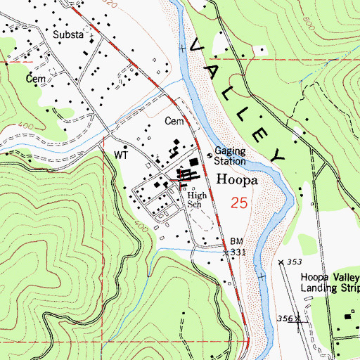 Topographic Map of Hoopa Valley High School, CA