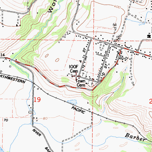 Topographic Map of Hydesville Independent Order of Odd Fellows Cemetery, CA