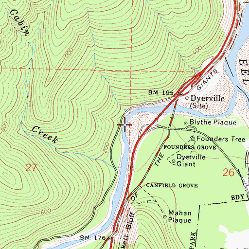 Topographic Map of Leatherwood Bar, CA