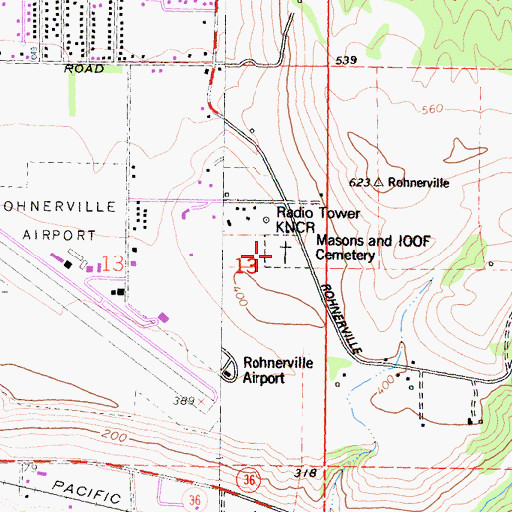 Topographic Map of Masons and Independent Order of Odd Fellows Cemetery, CA