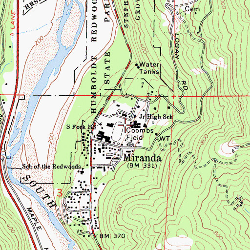Topographic Map of Miranda Junior High School, CA
