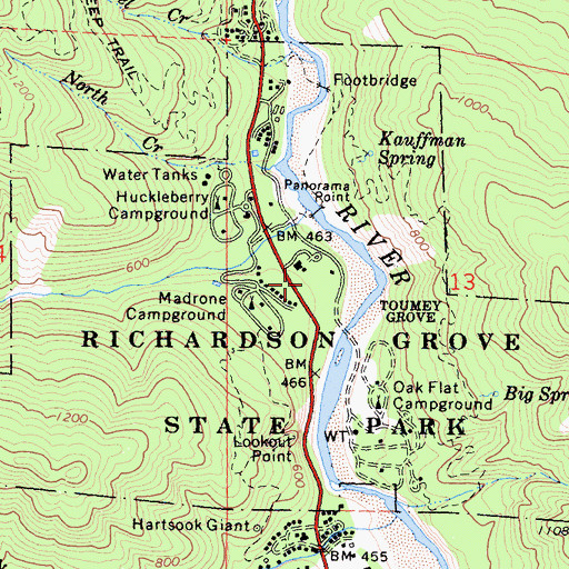Topographic Map of Richardson Grove, CA