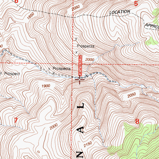 Topographic Map of Gunter Canyon Mine, CA