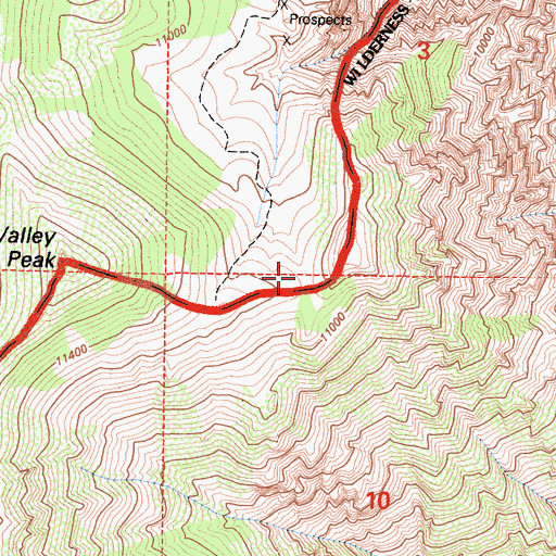Topographic Map of Round Valley Peak Prospect, CA