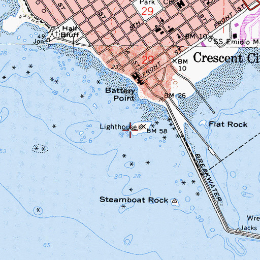 Topographic Map of Crescent City Lighthouse, CA