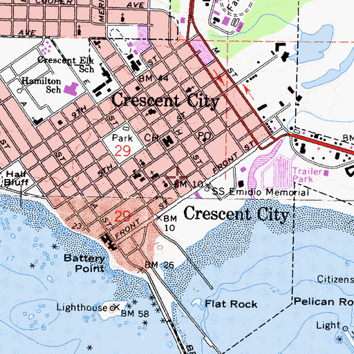 Topographic Map of Crescent City Post Office, CA