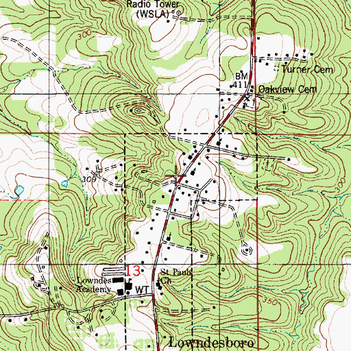 Topographic Map of Lowndesboro Post Office, AL