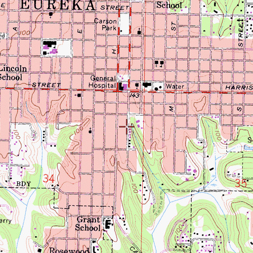 Topographic Map of First Congregational Church, CA