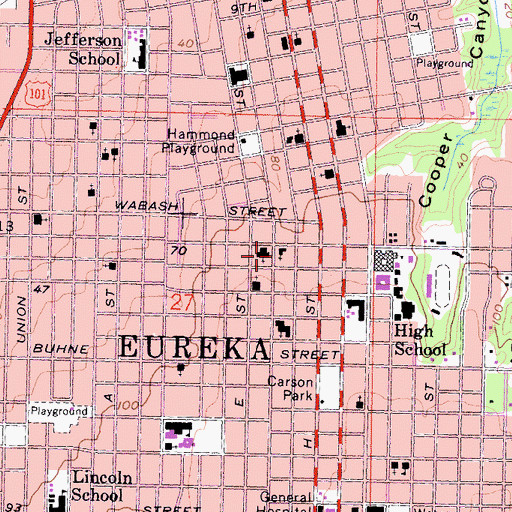 Topographic Map of First United Methodist Church, CA